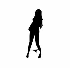 the silhouette of a woman with long hair and stockings on her legs, standing in front of