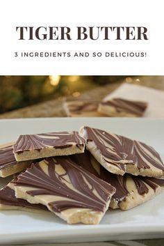 three ingredient chocolate peanut butter bars on a white plate