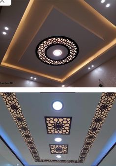 the ceiling is decorated with intricate designs and lights in different stages of construction, including lighting