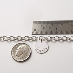 "Personalized Mother Bracelet in Sterling Silver A simple bracelet for mom personalized with kids' names. Substantial, modern and bold. Comfortable to wear. Layers beautifully with beaded or cuff bracelets. Makes a great gift for any mother or grandmother. You don't even have to know their exact wrist size since the length is adjustable - the clasp can close on any chain link! FEATURES: * your bracelet will be made to order with as many name charms as you need, * each name is hand stamped on a b Silver Personalized Name Bracelet For Friendship, Silver Name Bracelet For Friendship, Customizable Silver Name Bracelet For Friendship, Silver Custom Name Charm Bracelet For Friendship, Customizable Silver Charm Bracelet For Friendship, Everyday Silver Charm Bracelet With Custom Name, Customizable Everyday Charm Bracelet, Nickel-free Name Bracelet For Mother's Day, Nickel Free Name Bracelet For Friendship And Mother's Day