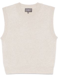 beige cashmere knitted construction ribbed trim pullover design round neck sleeveless straight hem Casual Sleeveless Cashmere Tops, Fall Crew Neck Vest, Classic Fall Sweater Vest With Crew Neck, Beige Crew Neck Vest For Fall, Classic Crew Neck Sweater Vest For Fall, Casual Cashmere Sleeveless Sweater Vest, Casual Sleeveless Cashmere Sweater Vest, Casual Cashmere Sleeveless Vest, Casual Sleeveless Cashmere Vest