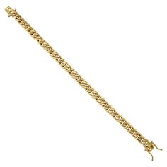 DESCRIPTION: Simple and elegant, this mens cuban bracelet is handcrafted in 10K yellow semi-solid gold. Its frame measures to 8 Inches in length and 7.5 mm in width. Weighing 14 grams, this mens cuban bracelet securely locks with a small box clasp and two safety latches. Please note that most cuban bracelets are made to order. DETAILS: Item Code 99688cub Metal Color Yellow Metal Type 10K Gold Item Weight Based on Bracelet Length Width 7.5 mm Cuban Link Bracelet, Cuban Bracelet, Miami Cuban Link, Miami Cuban, Box Clasp, Cuban Link, Metal Color, 10k Gold, Yellow Color