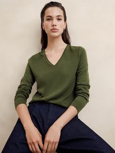 Forever V-Neck Sweater | Banana Republic Factory Arm Cuffs, Arm Cuff, Banana Republic Factory, Women's Sweaters, Work Wardrobe, Raw Material, V Neck Sweater, Vneck Sweater, Neck Sweater