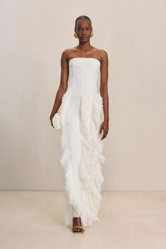 CULT GAIA FREYA GOWN IN OFF WHITE White Holiday Dress, Classic Column, Beaded Wedding Gowns, Chic Brides, Beach Wedding Inspiration, Column Gown, Column Dress, Cult Gaia, Elegant Chic