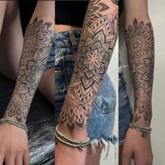 two pictures of people with tattoos on their arms and legs, one showing the arm