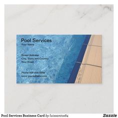 a business card for pool services with an image of a swimming pool in the background