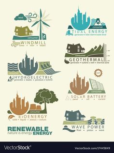 the logos for different types of energy and power plants, windmills, wind mills, geo