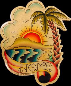 a sticker with the words hope on it and an image of a palm tree