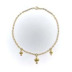 For Sale on 1stDibs - A delicate handmade necklace from the Victorian-era, circa 1890, featuring well-sculpted fleur-de-lis. The chain is made from 14k gold wire, which was Victorian Gold Necklace With Figaro Chain, Victorian Yellow Gold Necklace With Adjustable Chain, Handmade Chain, The Chain, Gold Wire, Handmade Necklace, Victorian Era, Handmade Necklaces, Chain