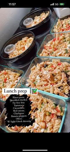 several trays of food are shown with the words lunch prep on it and below them