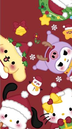 hello kitty christmas wallpaper with santa hats and snowmen