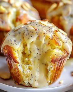 a close up of a muffin on a plate