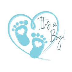 it's a boy card with footprints in the shape of a heart and text