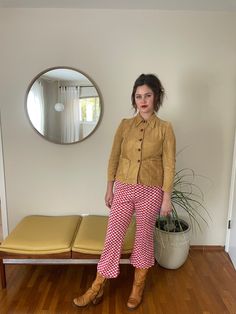 "70s Nylon red gingham kick flare pants with a studded star on the leg. 🥺 Two of the studs have fallen out, but these are still soooo cute.  Waist 12.5-17\" (elastic) rise 12\" hips 19-23\" inseam 24\". Hem has 2.25\" of fabric tucked up if you wanted to make them longer." Retro Plaid Pants For Fall, Fitted Gingham Pants For Fall, Kick Flare Pants, 2024 Wardrobe, Kick Flares, Red Gingham, 2024 Fashion, Summer 2024, Flare Pants