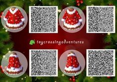 christmas hats are arranged in the middle of a red and green background with qr code