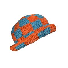 ✮ This checkered bucket hat was designed with the desire to create a funny, young and free street style. ❤️ ✮ Goes with any outfit and looks great whatever the season. ✮ Like my other products, this checkered bucket hat is also carefully knitted. ✮ Crochet orange and turquoise checkered bucket hat is completely handmade and is 100% cotton.  ✮ Excellent gift checkered bucket hat for men and women. ✮✮ If you want to mix different colors and design a special hat for yourself, you can choose a color from the color scale and let me know. --- Details --- ✮ 100% cotton. ✮ Sun protection, packable. 💐 Care instructions 💐 ✮ Hand washable. ✮ You can iron it with a steam iron. Note 💌 Not sure what hat size you are? No problem it's easy: Just take a measuring tape measure just above your ears around Trendy Blue Bucket Hat For Winter, Trendy Blue Winter Bucket Hat, Trendy Crochet Cap Hat, Trendy Blue Brimmed Crochet Hat, Trendy Crochet Hat With Short Brim, Trendy Crochet Cap, Trendy Handmade Hats, Checkered Bucket Hat, Crochet Bob