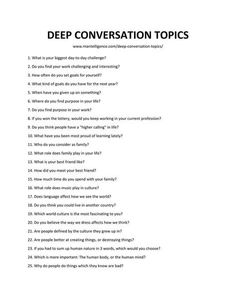 a white paper with the words deep conversation topics written in black and white on it