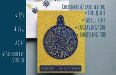 a christmas ornament is shown on the side of a card