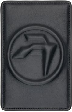 a black leather wallet with the letter f on it