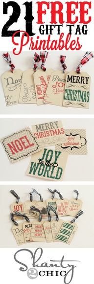 christmas tags with the words free printables on them, and two different designs