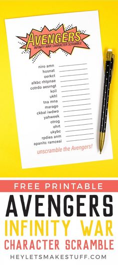 Are you ready for Avengers: Infinity War? Download this fun Avengers Infinity War game and test your skills at unscrambling each Avenger (and some of their foes!). A great Avengers party idea! Superhero Birthday Party Games, 30th Birthday Games, Comic Party, Graduation Party Games