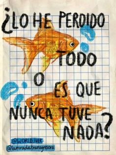 two goldfishs with words written on them, and the words do he perodo o todo e que nunga nua nadda?