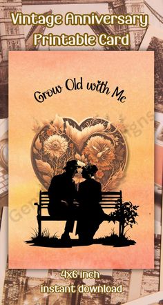 an old couple sitting on a bench with the words grow old with me