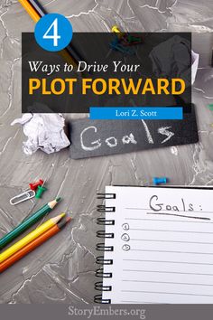 a notebook with the title 4 ways to drive your plot forward