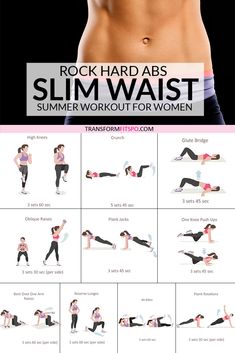 an image of a woman doing exercises for her waist and back with the text rock hard abs