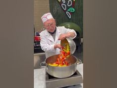 an old man cooking vegetables in a pot