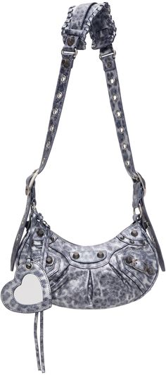 Metallized crinkled Arena lambskin shoulder bag in silver tone. · Leopard pattern printed throughout · Adjustable crossbody strap · Detachable mirror at strap · Studs and pin-buckle hardware at face · Gathering at face · Zip closure · Cotton canvas lining · Antiqued silver-tone hardware · H5.5 x W9.5 x D2.5 Supplier color: Dark grey Luxury Metallic Shoulder Bag With Adjustable Strap, Designer Silver Shoulder Bag For Travel, Silver Leather Shoulder Bag With Adjustable Strap, Luxury Silver Crossbody Shoulder Bag, Silver Designer Shoulder Bag With Detachable Strap, Designer Silver Shoulder Bag With Adjustable Strap, Metallic Crossbody Shoulder Bag With Adjustable Strap, Designer Metallic Crossbody Shoulder Bag, Silver Shoulder Bag With Metal Hardware For Travel