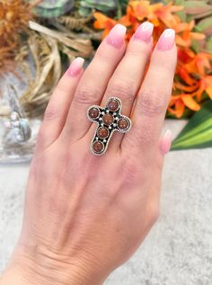 Full Silver Adjustable Back Handmade Artisan Rings Custom Cross, Artisan Rings, Cross Ring, Black Opal, Handmade Artisan, Opal, Sterling Silver, Ring, Silver