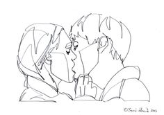 a drawing of two people facing each other