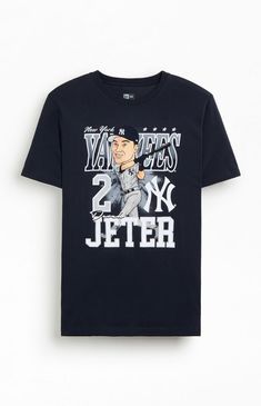 The New Era NY Yankees Derek Jeter Caricature T-Shirt showcases the legendary player's name and number, along with the Yankees logo and wordmark, screen-printed on the front. Celebrate your favorite baseball icon in style with this must-have fan tee.Crew necklineShort sleevesStandard fitFront graphic100% CottonMachine washable New Era Mens NY Yankees Derek Jeter Caricature T-Shirt - Blue size Medium Yankees Logo, Derek Jeter, Ny Yankees, Top Graphic Tees, New Era, Screen Printing, Graphic Tees, Mens Tops, ? Logo