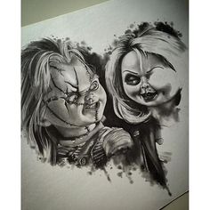 a drawing of two women with makeup on their faces