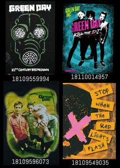 four different posters with the words green day on them