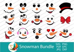 snowman svg bundle with different faces and expressions for the design project, including an image