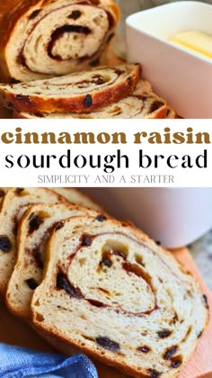 cinnamon raisin sourdough bread on a cutting board