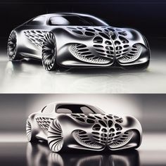 an artistic car is shown in two different colors