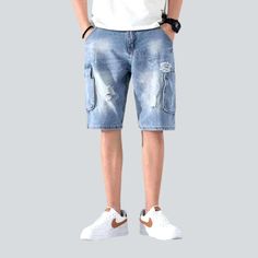 Discover the perfect blend of fashion and functionality with our light wash. baggy fit. mid-waist cargo shorts from our 2023 Summer Collection! Crafted from the finest viscose. these shorts provide an optimal balance of comfort and trend. Whether you're out and about exploring or relaxing at home. these shorts are sure to elevate your wardrobe.Distinctive Features: Light Wash: Achieve a timeless. effortless look with these light wash shorts. Loose Fit: Enjoy a relaxed. informal cut that suits an Denim Cargo Shorts Casual, Spring Denim Cargo Shorts, Casual Denim Cargo Shorts With Multiple Pockets, Summer Streetwear Cargo Shorts With Cargo Pockets, Denim Cargo Shorts With Multiple Pockets For Spring, Summer Jean Shorts With Cargo Pockets, Denim Cargo Shorts For Spring, Spring Denim Cargo Shorts With Multiple Pockets, Blue Cargo Pocket Jean Shorts For Summer