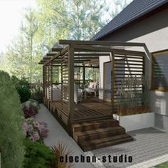 an artist's rendering of a porch with steps leading up to it