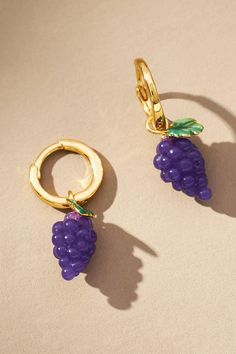 Fruit Charm Huggie Earrings | Anthropologie Claw Clip Earrings, Velvet Shift Dress, Anthropologie Jewelry Earrings, Midi Skirt Pattern, Purple Fits, Sparkle Necklace, Faux Leather Mini Skirt, Suede Mini Skirt, Monogram Necklace