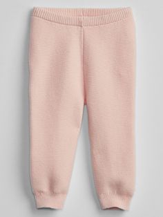 Soft garter knit. Ribbed at elasticized waist. Elasticized at leg opening. #715616 Garter Pants, Pink Milkshake, Light Pink Pants, Baby Sweatpants, Gap Outfits, Knitted Pants, Baby Legs, Ruffle Bodysuit