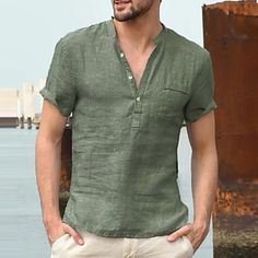 Mens Linen Shirts Summer, Linen Shirt Men, Linen Trousers, Henley Shirts, Summer Shirts, Collar Shirts, Linen Shirt, Mens Summer