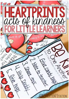 valentine's day printables for little learners with hearts and the words heartprints acts of kindness