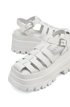 Amp up your streetwear styles with this fierce, square-toed fisherman sandal lofted on a triple-stacked platform with superchunky lugs. Exclusive retailer 3 1/2" heel Leather upper and lining/synthetic sole Imported Fisherman Sandals Women, Naked Wolfe, Sandal Design, Streetwear Styles, Chunky Sandals, Designer Sandals, Adidas Superstar Sneaker, Sports Bra Sizing, Cow Leather