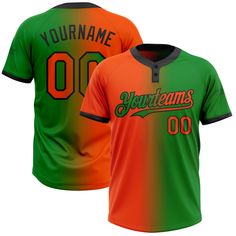 an orange and green baseball jersey with the number 00 on it