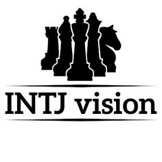 the intj vision logo with chess pieces in front of it on a white background