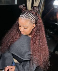 50 Stitch Feed In Braids With a Quick Weave or Sew In Hairstyles Braids And Sew In Hairstyles, Half Braids Half Sew In Weave, Braids With Curly Hair, Stitch Feed In Braids, A Quick Weave, 2 Feed In Braids, Cutest Hairstyles, Half Braided Hairstyles, Scalp Braids