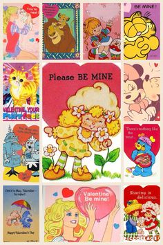 an advertisement for valentine's day with cartoon characters on the front and back covers